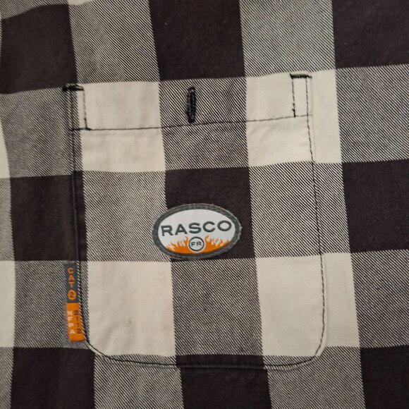 Rasco Mens Flame Resistant Shirt 4XL - Long Buffalo Plaid Black & White - Picture 3 of 7